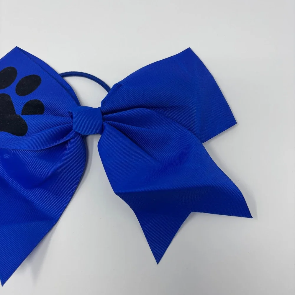 Cheer Bow Women Girls OS Blue Paw Print Grosgrain‎ Ribbon Hair Accessory